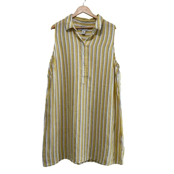 Rachel Zoe Sleeveless Yellow Stripe Linen Popover Shirt Dress Sz 2X Resort Wear - Picture 1 of 6